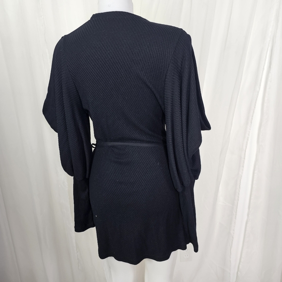 Anne Fontaine Aloyse Black Sweater Wrap Dress Slit Puff Balloon Sleeve Size 42 - Picture 7 of 13